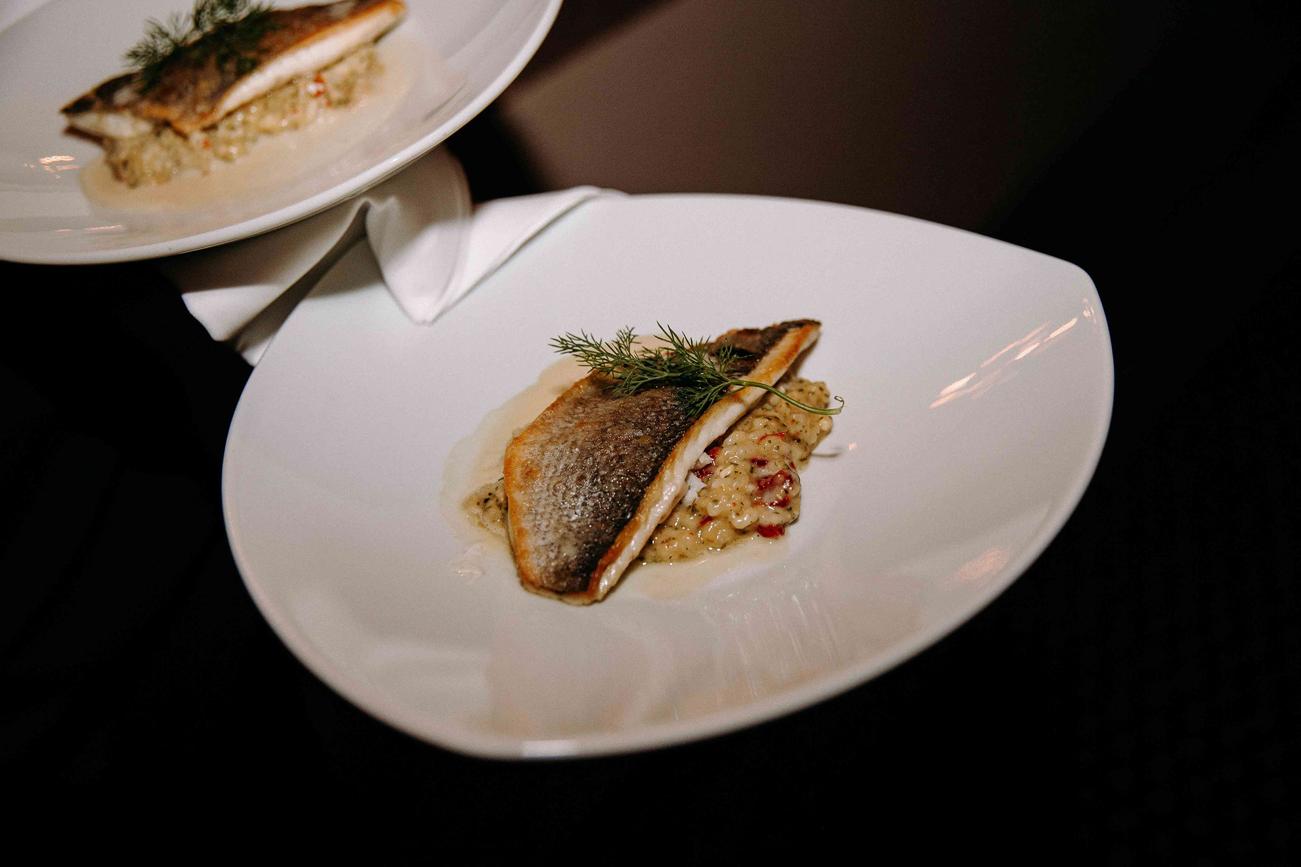 Zanderfilet auf cremigem Risotto angerichtet als Hochzeitsmenü im Schloss Vollrads