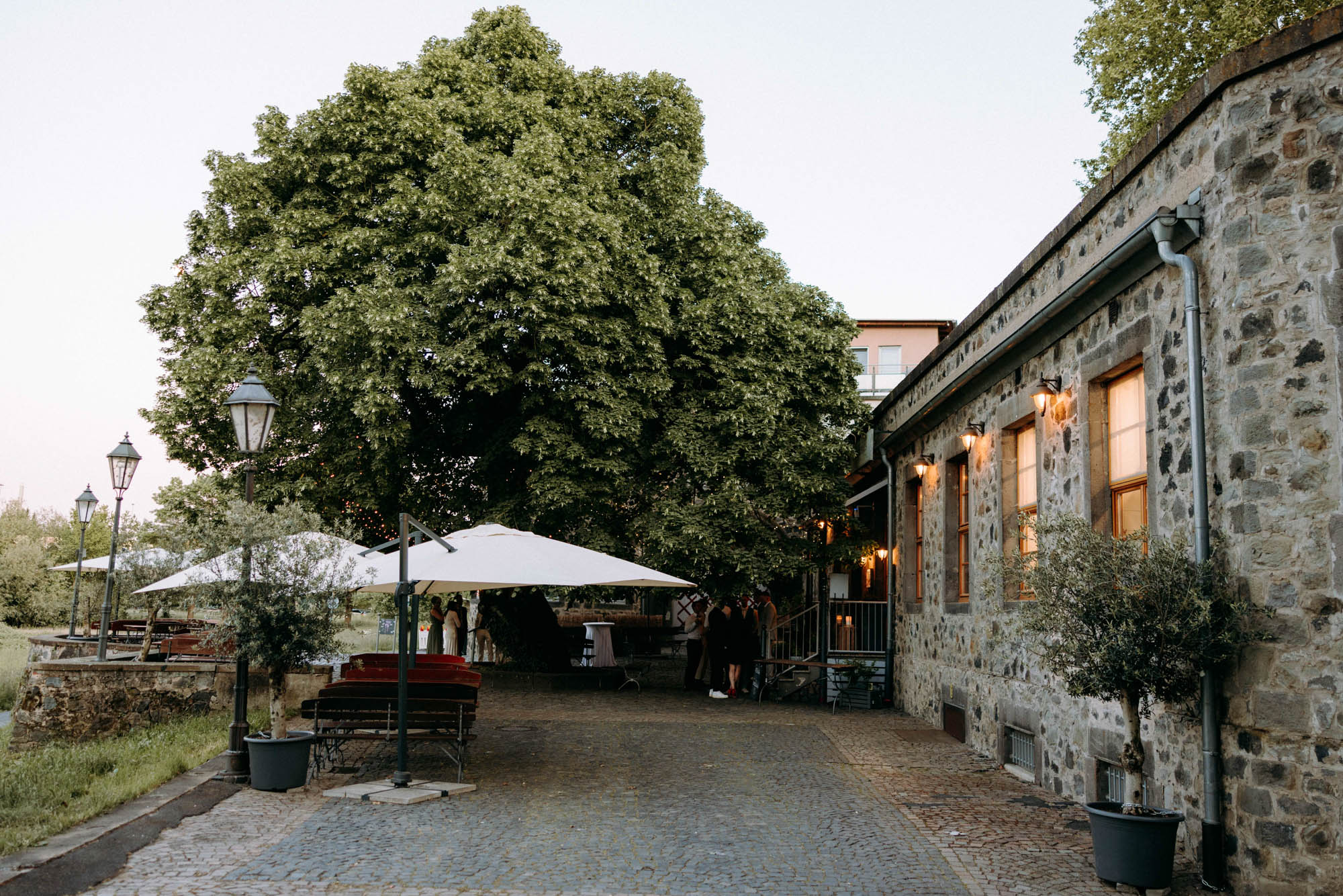 Das Druckhaus Hanau ist eine besondere Hochzeitslocation am Mainufer – mit Industriecharme, freier Trauung unter der Gerichtslinde &Full Service